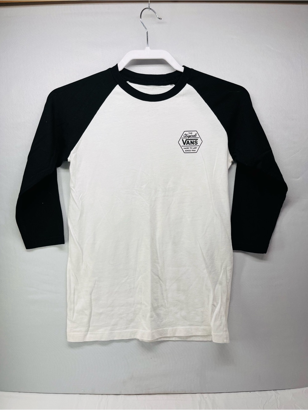 Vans Black & White Raglan Tee with Chest Logo